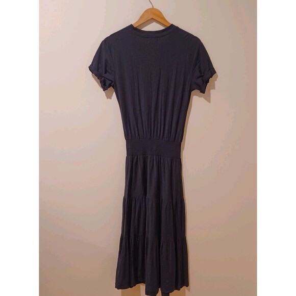 NATION LTD Martine Black Pima Cotton Midi Tiered Dress Size XS Preppy Casual - Picture 7 of 10